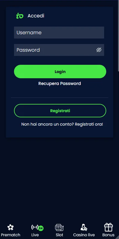 Modulo di casino mania accesso mobile su browser responsive con campi email o telefono e password adattati al touch, pulsante Accedi ottimizzato per smartphone