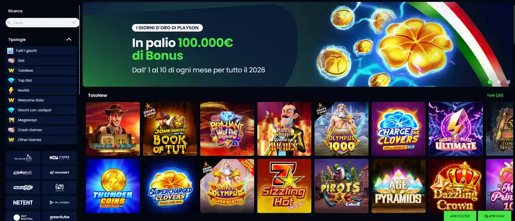Libreria casino mania slot con oltre 2.400 titoli certificati ADM, filtri attivi per fornitore, RTP e volatilità, miniature con importo jackpot e accesso alla modalità demo gratuita
